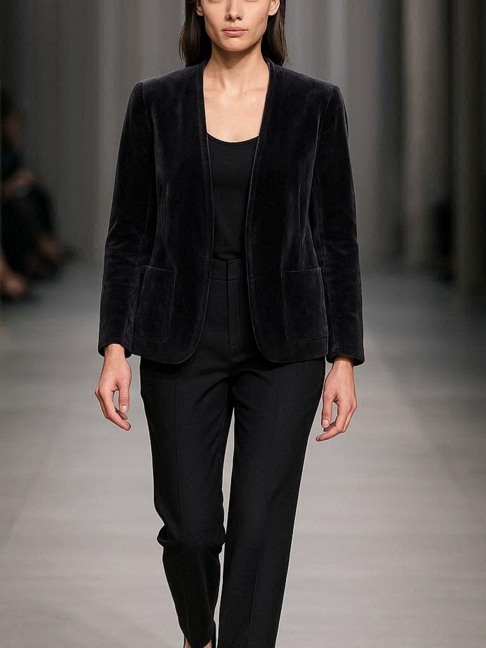 Women's Black Plush Velvet Open-Front Blazer Jacket